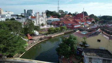 Malacca, Malezya - 16 Ekim 2022: Malacca Nehri Gezisi Hava Görüntüsü