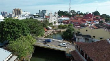 Malacca, Malezya - 16 Ekim 2022: Malacca Nehri Gezisi Hava Görüntüsü