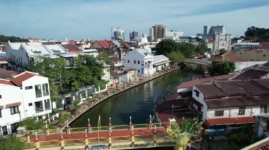 Malacca, Malezya - 16 Ekim 2022: Malacca Nehri Gezisi Hava Görüntüsü