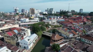 Malacca, Malezya - 16 Ekim 2022: Malacca Nehri Gezisi Hava Görüntüsü