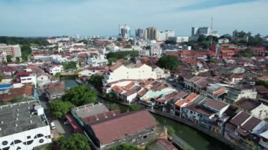 Malacca, Malezya - 16 Ekim 2022: Malacca Nehri Gezisi Hava Görüntüsü