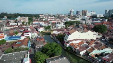 Malacca, Malezya - 16 Ekim 2022: Malacca Nehri Gezisi Hava Görüntüsü