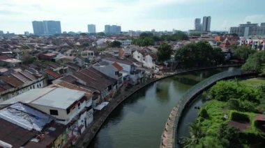 Malacca, Malezya - 16 Ekim 2022: Malacca Nehri Gezisi Hava Görüntüsü