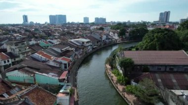Malacca, Malezya - 16 Ekim 2022: Malacca Nehri Gezisi Hava Görüntüsü
