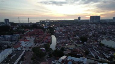 Malacca, Malezya - 16 Ekim 2022: Malacca Nehri Gezisi Hava Görüntüsü
