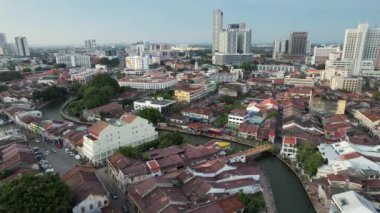Malacca, Malezya - 16 Ekim 2022: Malacca Nehri Gezisi Hava Görüntüsü