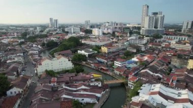 Malacca, Malezya - 16 Ekim 2022: Malacca Nehri Gezisi Hava Görüntüsü