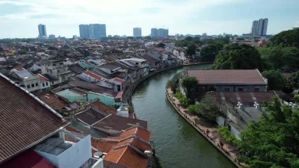 Malacca Maleisië Oktober 2022 Uitzicht Vanuit Lucht Malacca River Cruise — Stockvideo