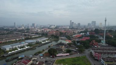 Malacca, Malezya - 16 Ekim 2022: Malacca Nehri Gezisi Hava Görüntüsü