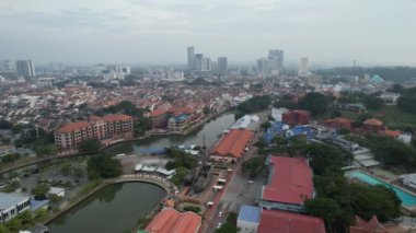 Malacca, Malezya - 16 Ekim 2022: Malacca Nehri Gezisi Hava Görüntüsü