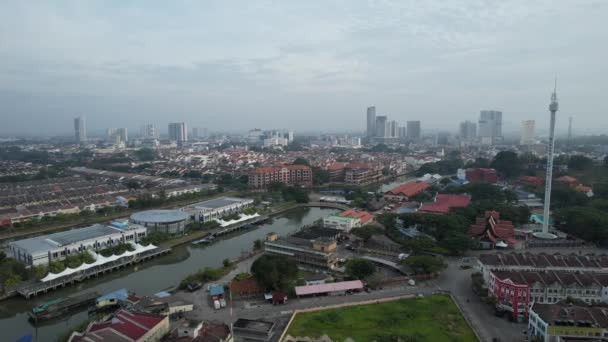 Malaka Malaysia Oktober 2022 Pemandangan Udara Dari Sungai Malaka Cruise — Stok Video