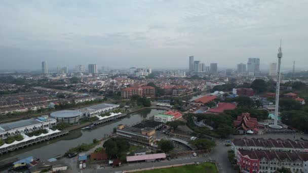 Malacca Maleisië Oktober 2022 Uitzicht Vanuit Lucht Malacca River Cruise — Stockvideo