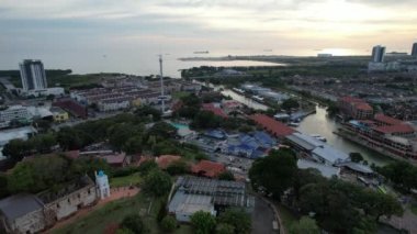Malacca, Malezya - 16 Ekim 2022: Malacca Nehri Gezisi Hava Görüntüsü