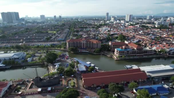 Малакка Малайзия Октября 2022 Года Воздушный Вид Круиз Реке Малакка — стоковое видео