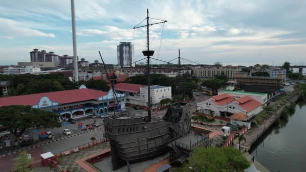 Malaka Malaysia Oktober 2022 Pemandangan Udara Dari Sungai Malaka Cruise — Stok Video