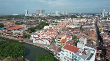 Malacca, Malezya - 16 Ekim 2022: Malacca Nehri Gezisi Hava Görüntüsü