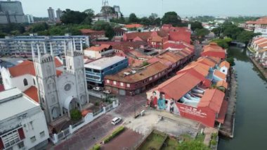 Malacca, Malezya - 16 Ekim 2022: Malacca Nehri Gezisi Hava Görüntüsü