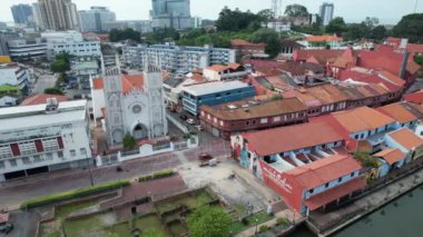 Malacca, Malezya - 16 Ekim 2022: Malacca Nehri Gezisi Hava Görüntüsü