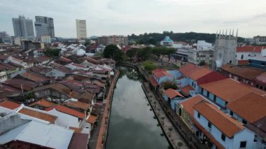 Malacca, Malezya - 16 Ekim 2022: Malacca Nehri Gezisi Hava Görüntüsü