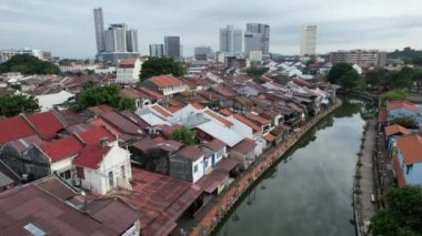 Malacca, Malezya - 16 Ekim 2022: Malacca Nehri Gezisi Hava Görüntüsü