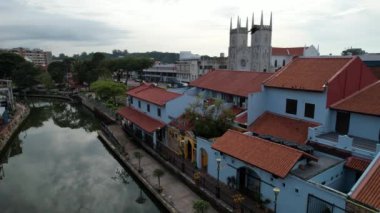 Malacca, Malezya - 16 Ekim 2022: Malacca Nehri Gezisi Hava Görüntüsü
