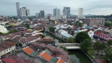 Malacca, Malezya - 16 Ekim 2022: Malacca Nehri Gezisi Hava Görüntüsü
