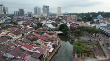 Malacca, Malezya - 16 Ekim 2022: Malacca Nehri Gezisi Hava Görüntüsü