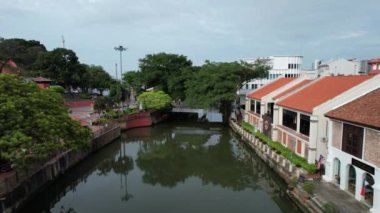 Malacca, Malezya - 16 Ekim 2022: Malacca Nehri Gezisi Hava Görüntüsü