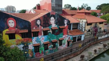 Malacca, Malezya - 16 Ekim 2022: Malacca Nehri Gezisi Hava Görüntüsü