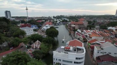 Malacca, Malezya - 16 Ekim 2022: Malacca Nehri Gezisi Hava Görüntüsü
