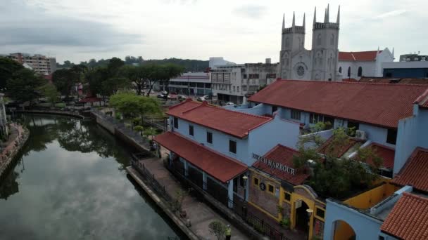 Malacca Malaysia October 2022 Aerial View Malacca River Cruise — Stock Video