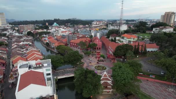 Малакка Малайзия Октября 2022 Года Воздушный Вид Круиз Реке Малакка — стоковое видео