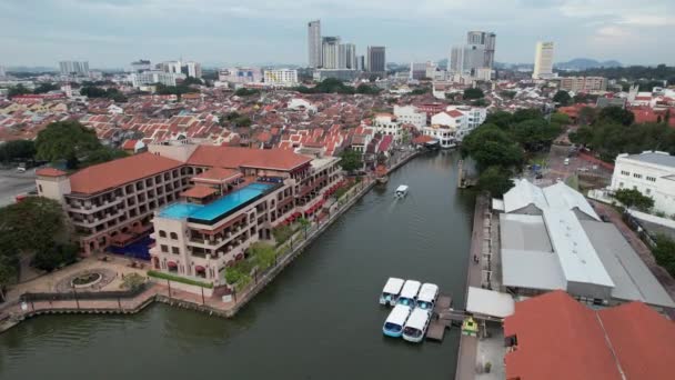 Malacca Maleisië Oktober 2022 Uitzicht Vanuit Lucht Malacca River Cruise — Stockvideo