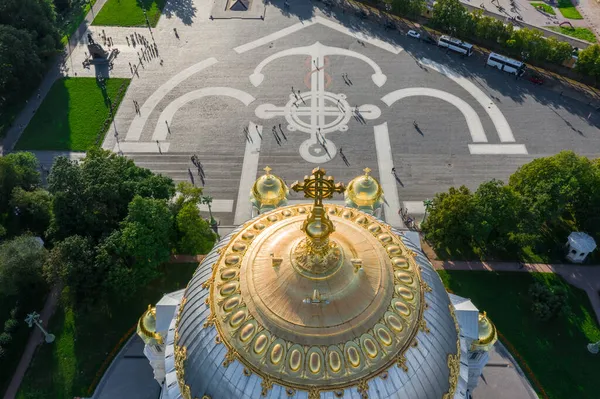 Panoramic view from the height of the Naval Cathedral of St. Nicholas the Wonderworker in Kronstadt. Anchor Square. Kotlin Island. — Stock Photo, Image