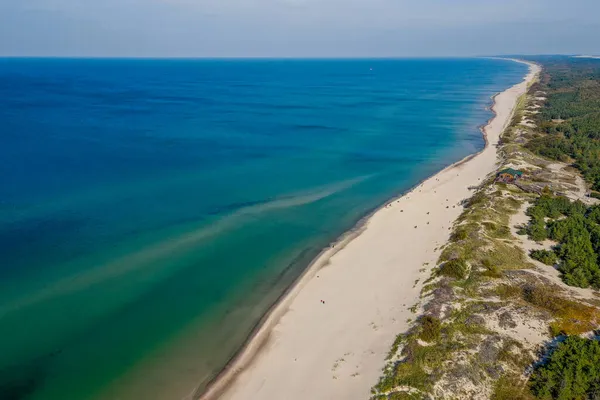 Белый Песчаный Пляж Вид Побережье Балтийского Моря Куршская Коса Воздушный — стоковое фото