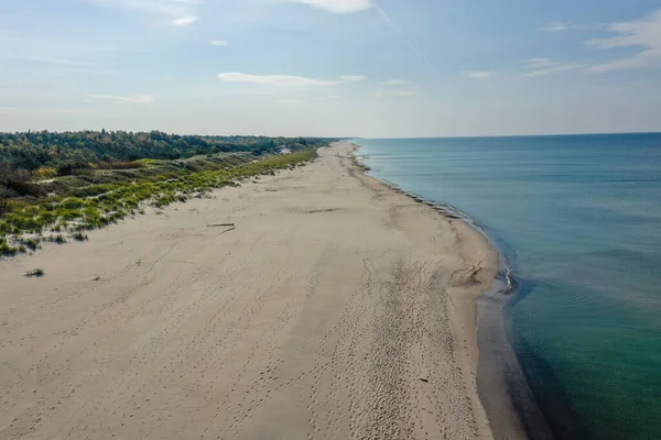 Белый Песчаный Пляж Вид Побережье Балтийского Моря Куршская Коса Воздушный — стоковое фото