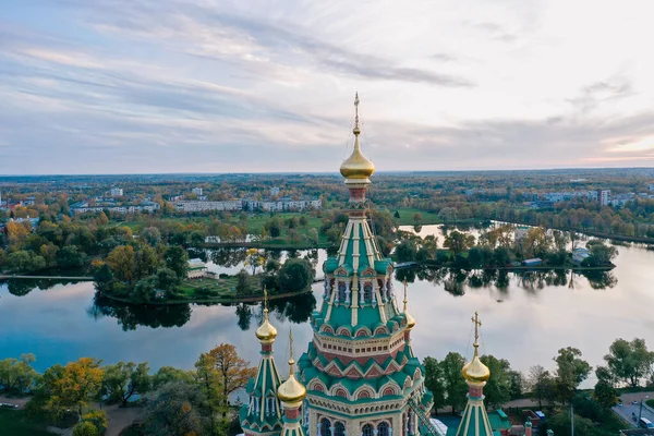 Panoramic Aerial View Golden Domes Church Peter Paul Peterhof Holgin — 图库照片