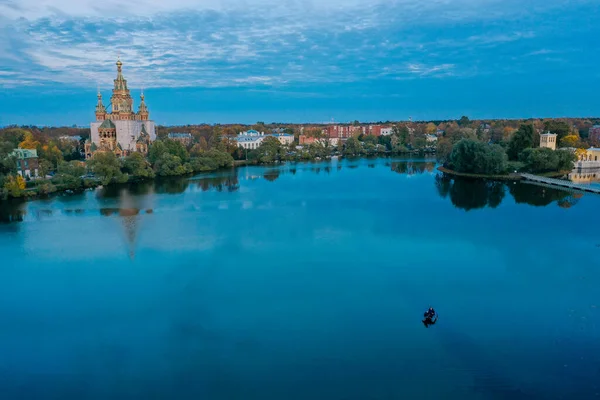 Panoramic Aerial View Holgin Pond Islands Peterhof Summer Reflection Water — 图库照片