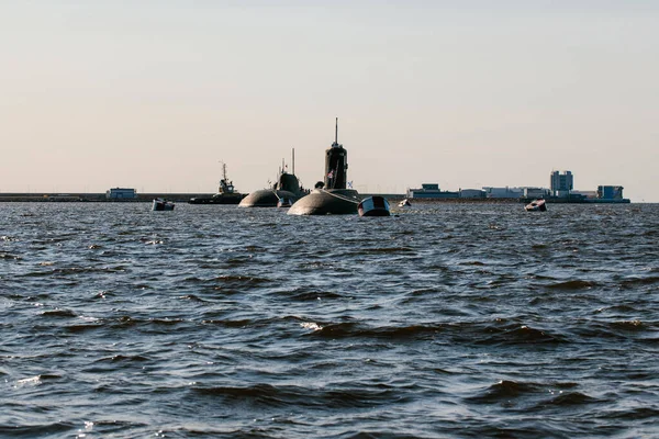 Vista Água Submarinos Nucleares Nas Águas Golfo Finlândia Preparação Para — Fotografia de Stock