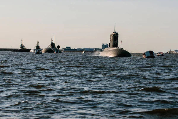Pohled Vody Jaderných Ponorek Vodách Finského Zálivu Příprava Vojenskou Přehlídku — Stock fotografie