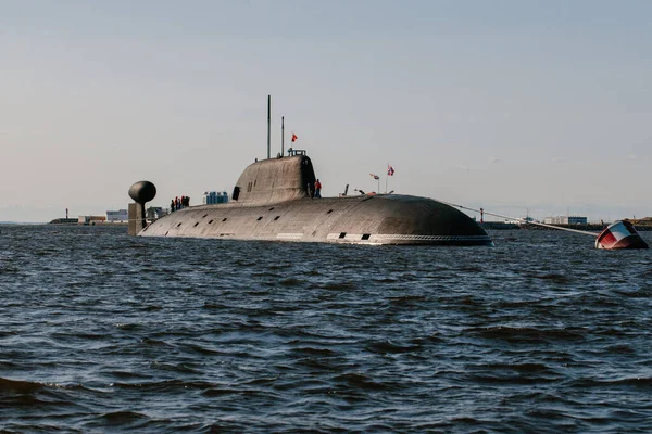 Vista Água Submarinos Nucleares Nas Águas Golfo Finlândia Preparação Para Fotografias De Stock Royalty-Free