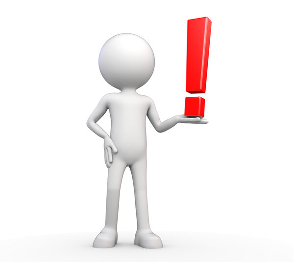 Белый 3d человек - восклицательный знак
