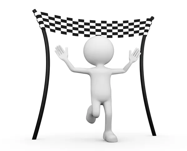 Bitiş çizgisini ulaşan beyaz 3d insan-