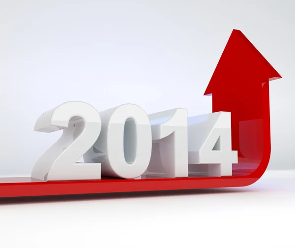 Año 2014 - crecimiento de la flecha roja — Foto de Stock
