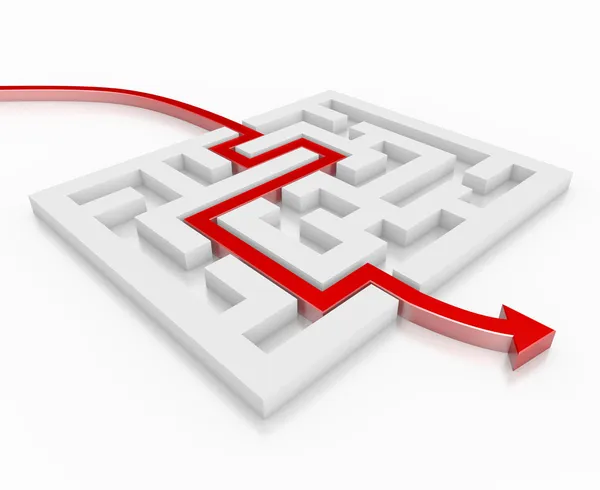3d kırmızı ok bir labirent aracılığıyla yol açar.