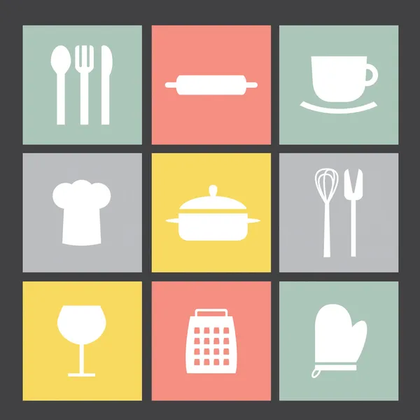 Set de iconos planos: Set de cocina — Vector de stock