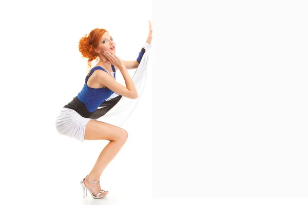 Girl and billboard — Stock Photo, Image