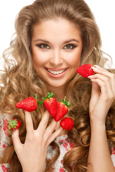 Chica con fresas — Foto de Stock
