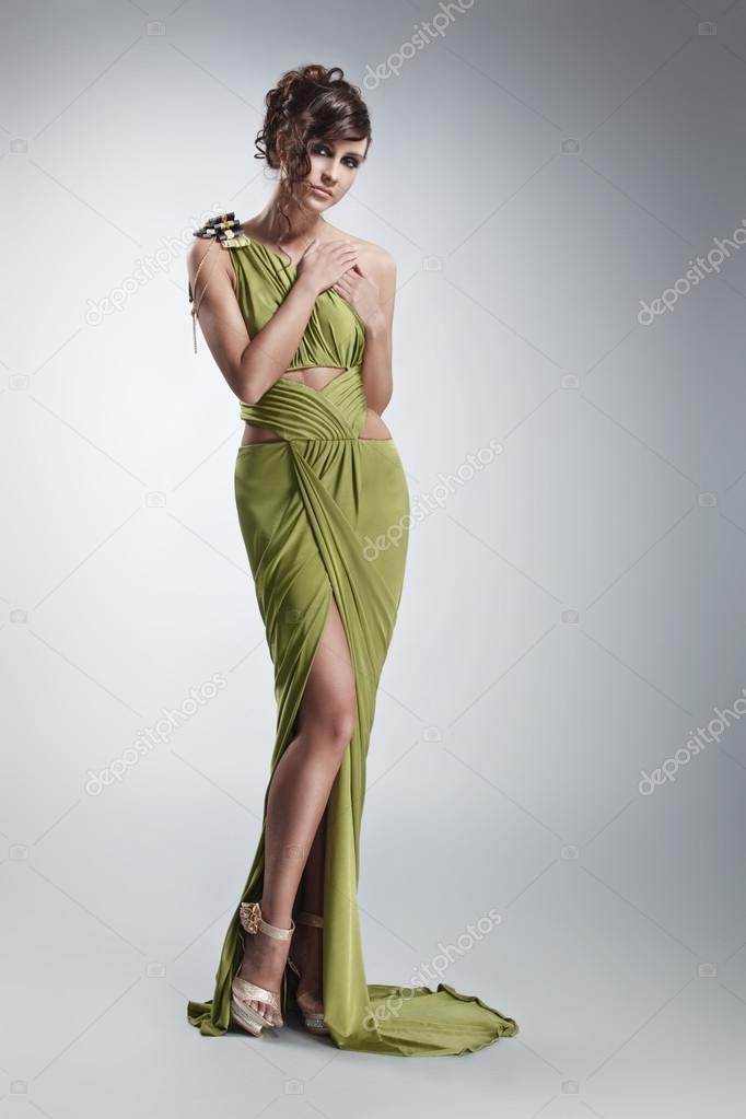 girl in green evening gown