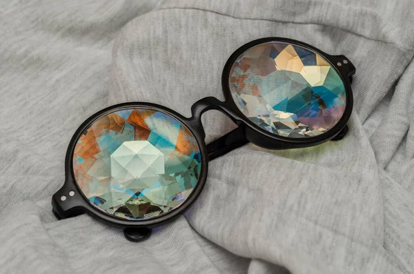 Kaleidoscope Designer Glasses Gray Textile Background — Stockfoto